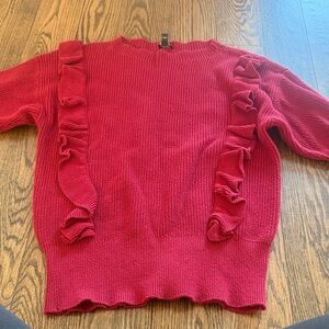 Express Red Women's Sweater with Ruffle Accents